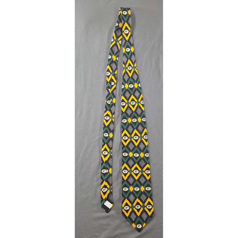 Green Bay Packers Argyle 100% Silk Tie 1999 NFLP Ralph Marin & Co